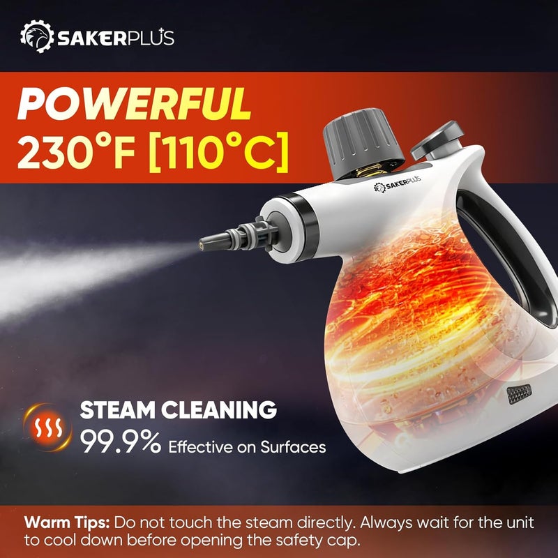 SakerPlus Steam Disinfection Cleaner, Handheld Pressurized Natural Steam Cleaner with 9 PCS Accessories, Portable Multi-Surface Steamer for Cleaning Home Kitchen Floor, Upholstery, Tile Grout & Car - Image 4